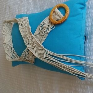 💚Handmade Ecru Macrame & Wood Belt with Fringe